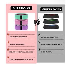 Non-Slip Fabric Resistance Bands for Working Out, 1 Pink, Green, Black 3 PCS